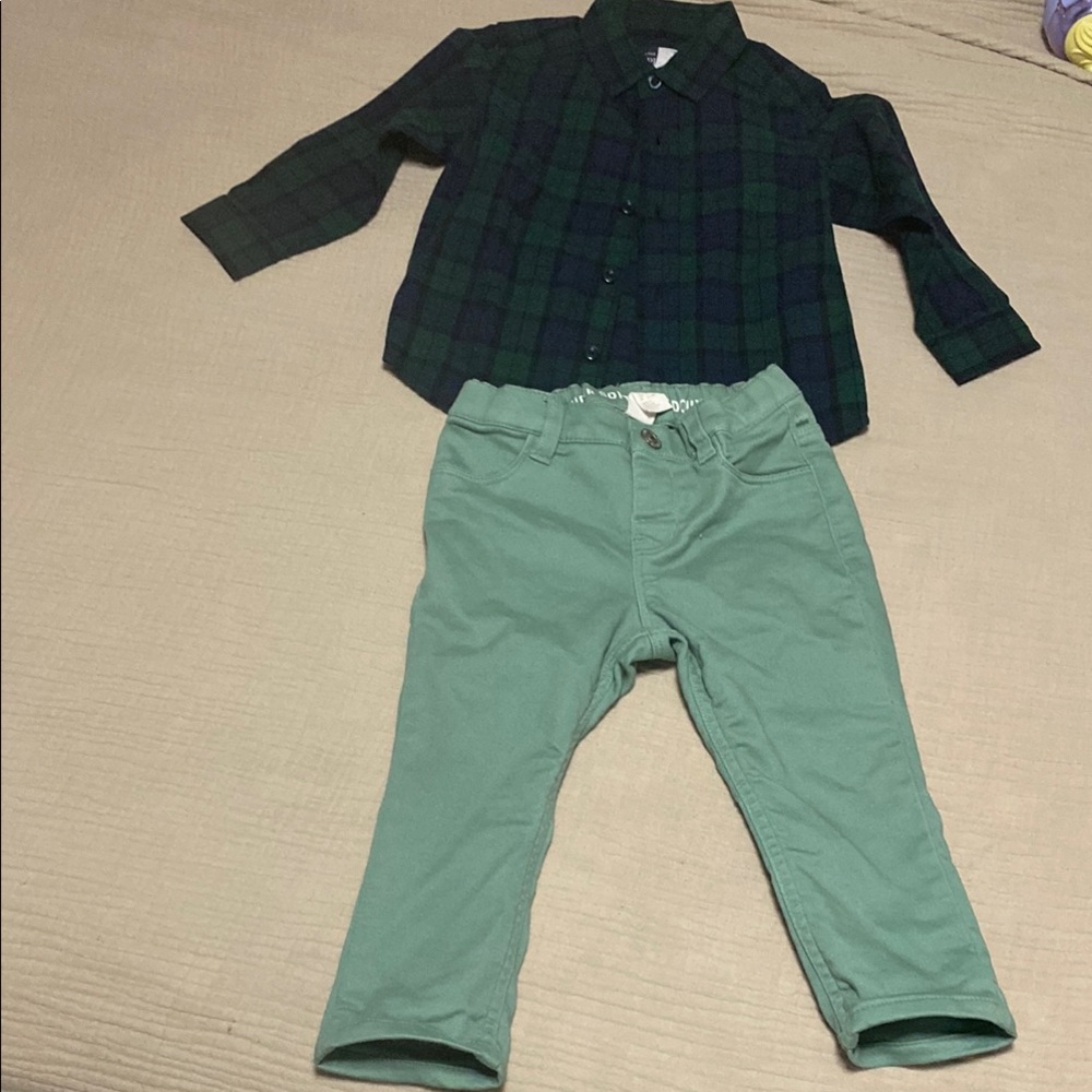 Plaid Shirt and Green Pants Set
